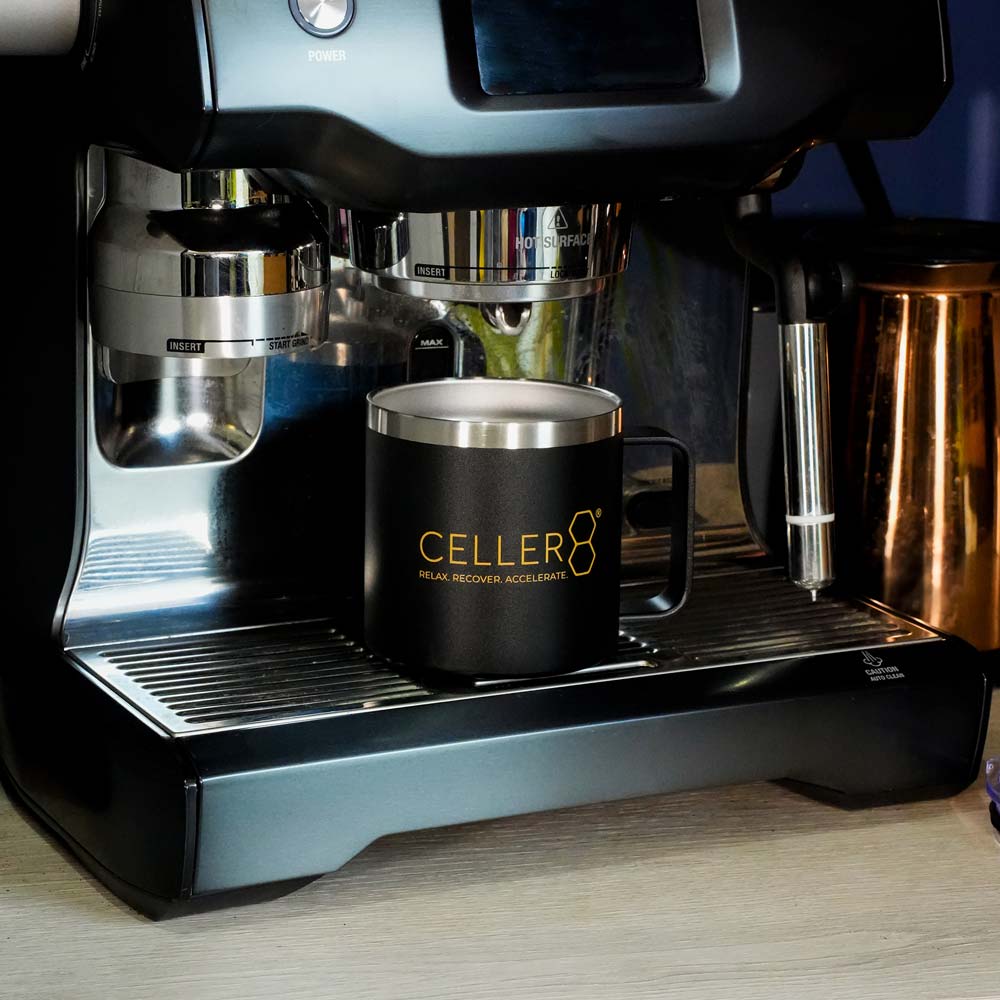 CELLER8 mug on coffee machine